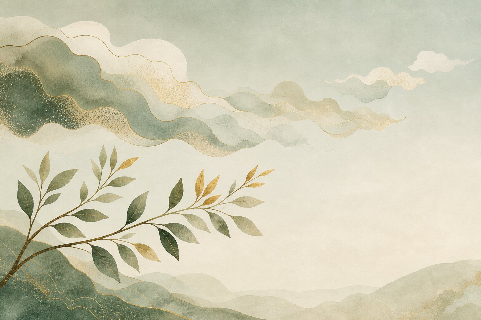 Illustration de pensées qui passent dans un paysage calme