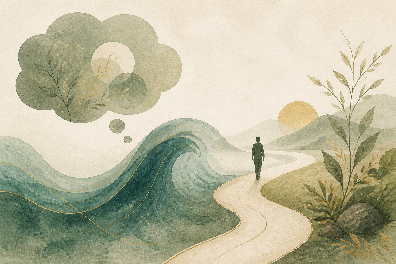 Illustration du lien entre pensées, émotions et comportements